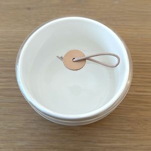 CB2 | White Ventura Ceramic Canister with Glass Lid and Leather Pull